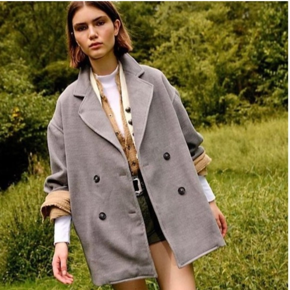 Free People Pea Coat Hannah Slouchy Double Breasted Blazer Oversized Lagenlook M - Picture 1 of 15